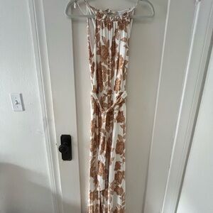 Sugarlips Cream and Brown Patterned wide legged Jumpsuit